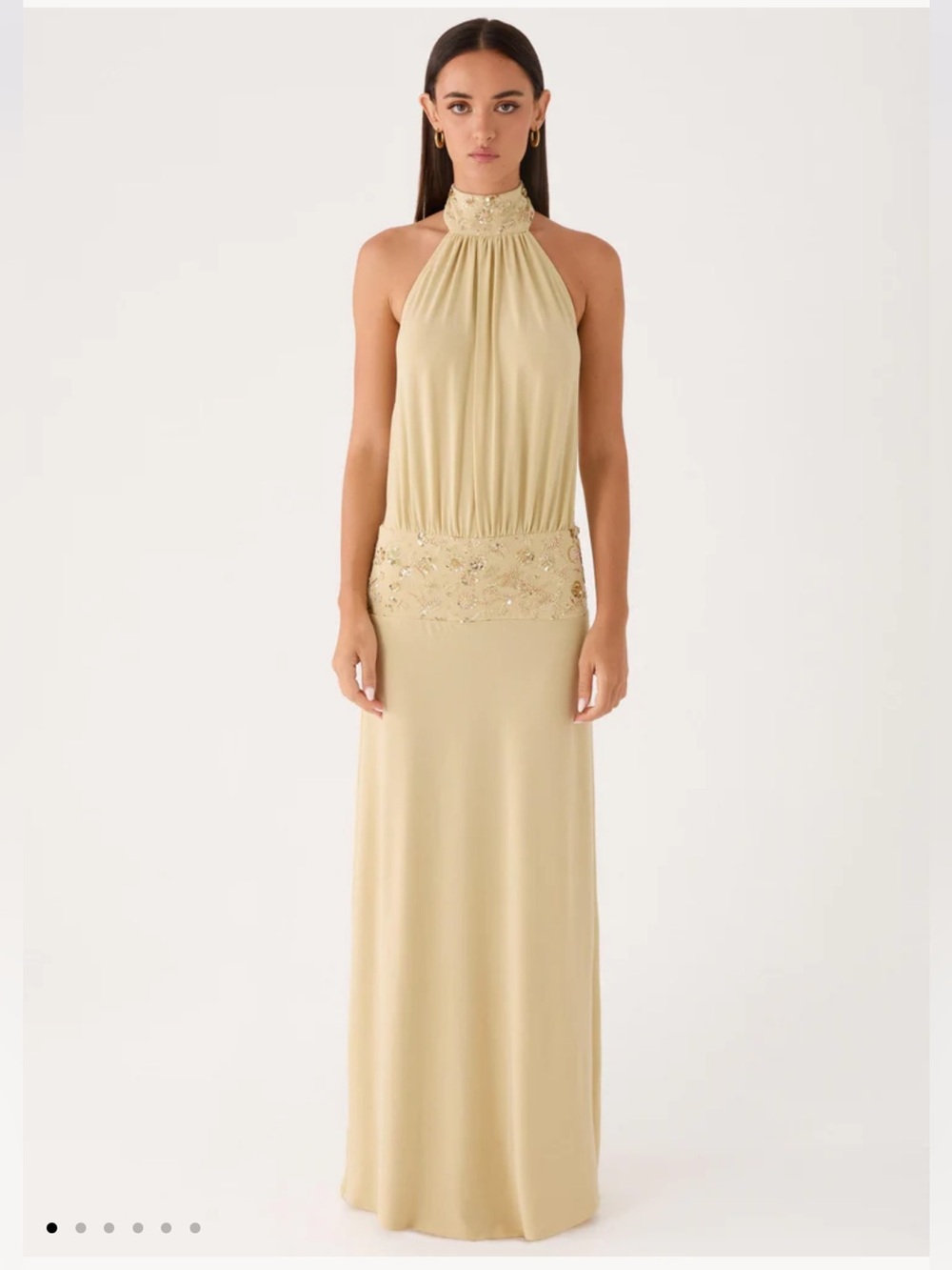 Peppermayo Donyale Halter Maxi Gown in Champagne Gold